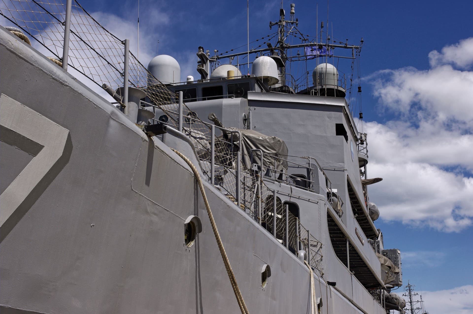 Warship moored at port